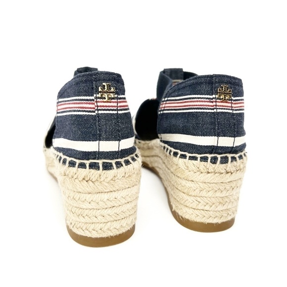 Tory Burch Catalina 3 Wedge Espadrille Sandals Size 7 Blue Red White Stripes EUC - Picture 7 of 12